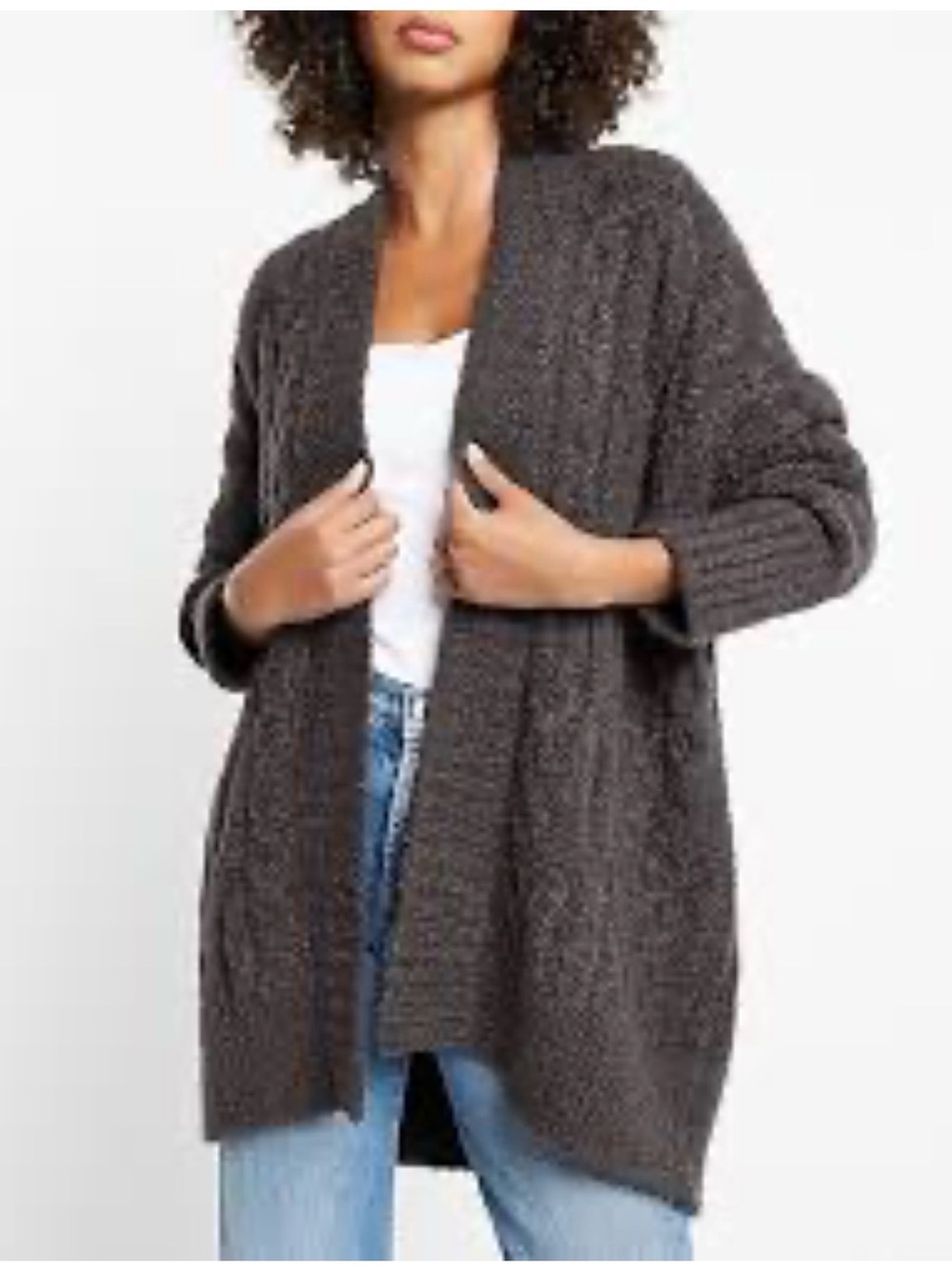Express “Cozy Cable Knit Cardigan” Charcoal Open-Front Chunky Cardigan- size L